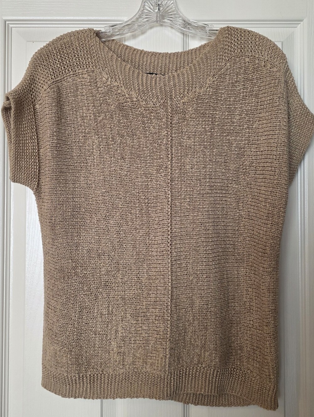 Cable & Gauge Beige Open-Knit Short Sleeve Sweater Top Medium